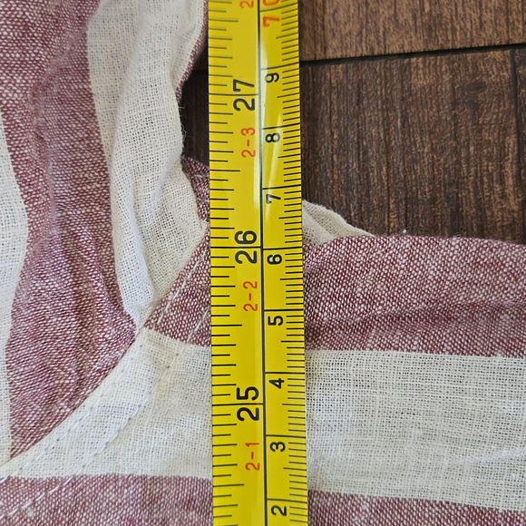 American Eagle Cream Maroon Stripped Linen Button Up Poolside Shirt - Picture 3 of 6